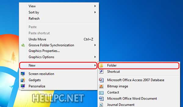 Right click on Desktop and Select New and then select Folder