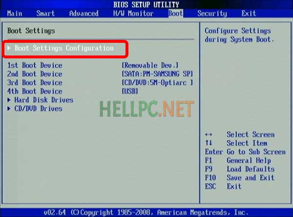 Set first boot device to Removable Media to boot from USB