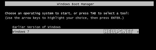Select Windows 7 from startup dual boot menu