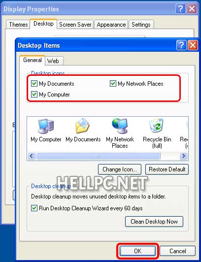 Select icons to display on Desktop in Windows XP