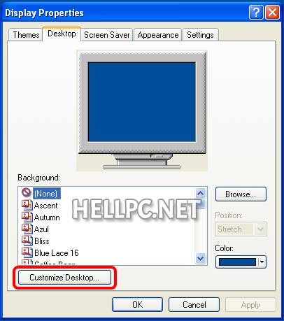 Click Customize Desktop from Desktop properties in Windows XP