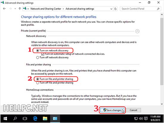 Turn on network discovery and File and printer sharing to share printer on LAN network in windows