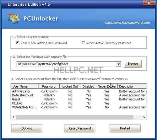 Boot from PCUnlocker to reset lost windows 10 password