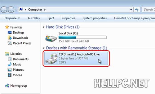 Insert Android bootable CD or USB into your PC