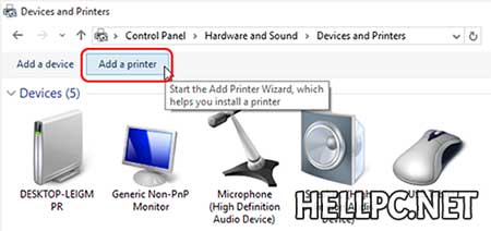 Click Add Printer button at the top bar