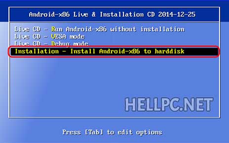 Select Installation option to dual boot Android KitKat with Windows