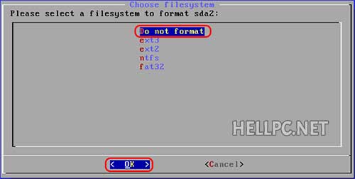 Select formatting options for selected Partition