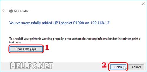 Print a test page - share printer on LAN network windows