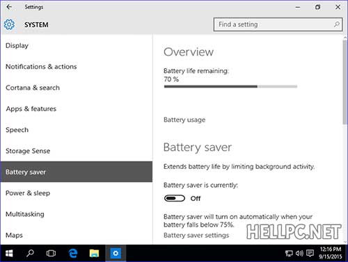 Battery Saver in Windows 10