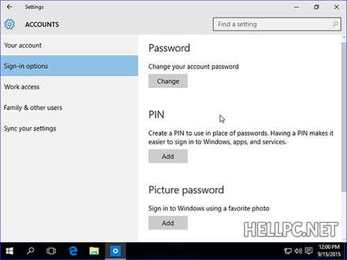 Sign-in Options in Windows 10