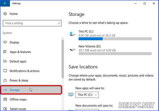 Open Storage Settings - Change Default Save Location for Windows 10 Apps