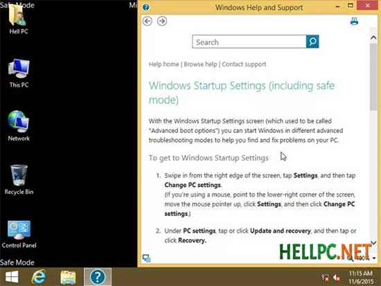 Windows 8 Safe Mode Desktop View