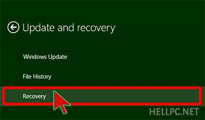 Click Recovery to view Recovery Options