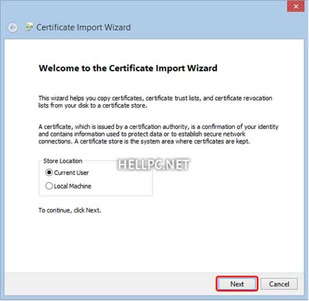 Certificate import wizard