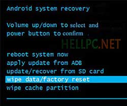 Perform Wipe Data/Factory Reset on using Stock Recovery to downgrade lenovo a6000 plus from lollipop to kitkat