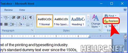 Click Replace from MS Word Menu bar