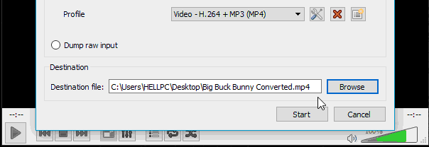 Click Start to convert the video using VLC Player