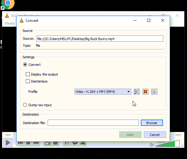 Select the output format to convert video using VLC Player