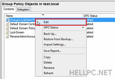 Edit the Newly Created GPO to change local administrator password