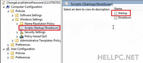 Double-click on Startup to Add Startup Script to change local admin password
