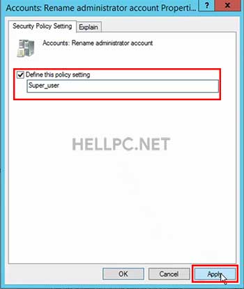 Define Policy Settings with New Name for Administrator account