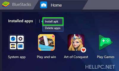 Click on 3 dots next to Installed Apps and select Install APK in BlueStacks 4