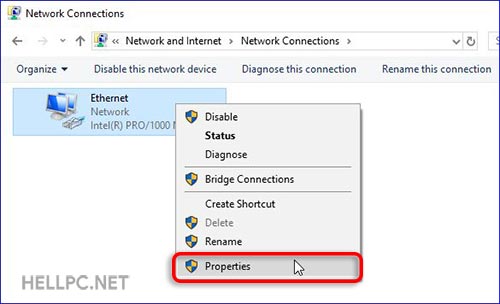 Right-click on adaptor and select Properties