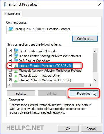 Select IPv4 and click on Properties
