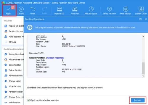 Apply the Changes we made in AOMEI Partition Assistant