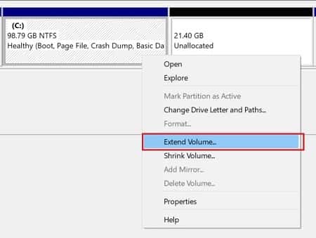 Right click and Select Extend Volume to Extend C drive Space