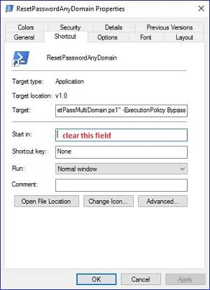 Clear "Start in:" Field to reset password of multiple users from multiple domains