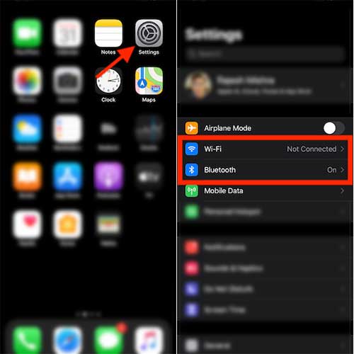 Open Settings and Disable Wi-Fi and Bluetooth