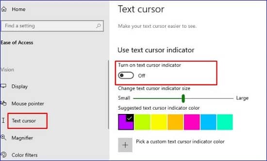 Text Cursor Settings in Windows 10 May 2020 Update