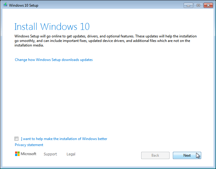 Click Next To Continue Installation Of Windows 10