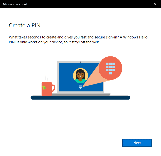 Click Next To Create A Pin For Windows 10