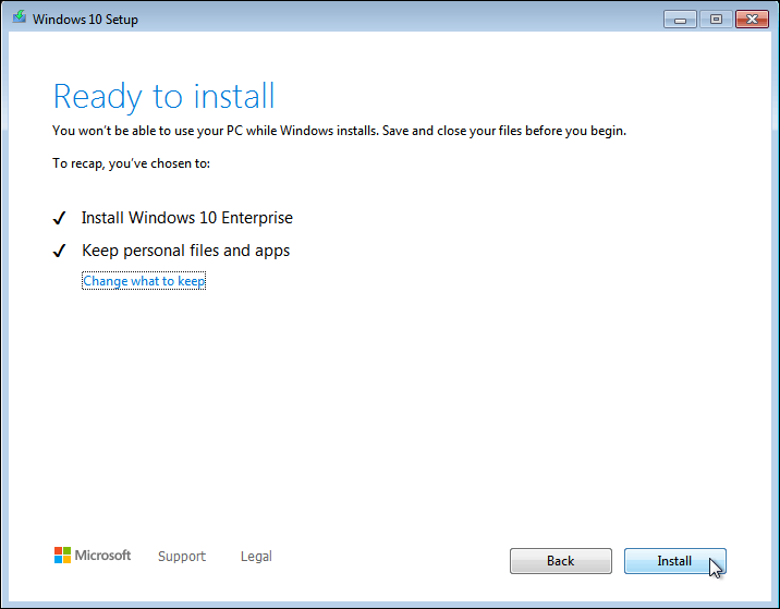 Click On Install To Upgrade Your Windows 7 To Windows 10