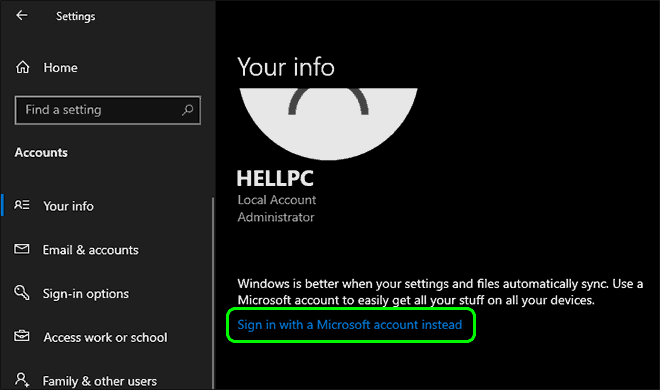 Click On Sign In With A Microsoft Account Instead Under Your Account Info
