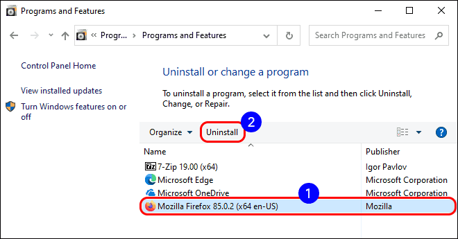 From The List Of Programs Select A Program And Click Uninstall