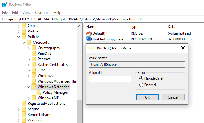 Modify Disableantispyware Dword And Set Its Value To 1 - fix high cpu usage by msmpeng.exe