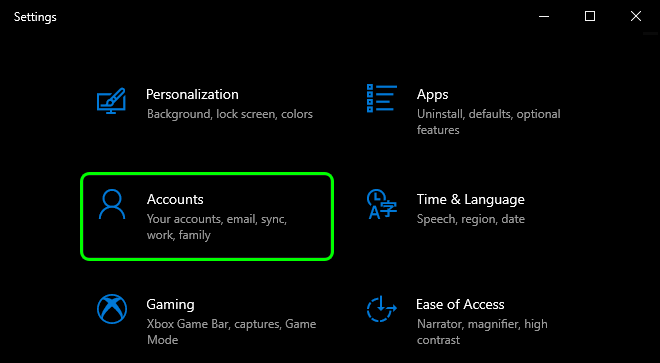 Open Settings In Windows 10 And Select Accounts