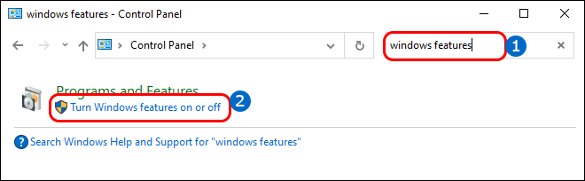 Search For Windows Features In Control Panel And Click On Turn Windows Features On Or Off