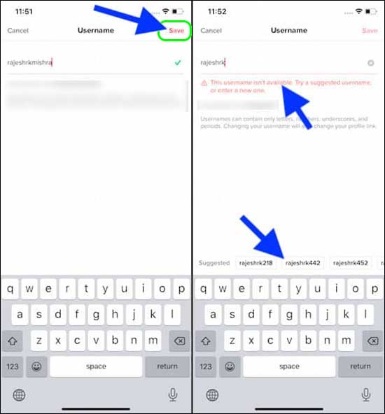 Change your TikTok Username And Tap On Save If Username Is Not Available Select From Suggestions