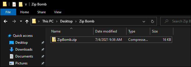 16 Kb Zip Bomb Created Successfully