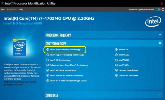 Check Virtualization In Intel Processor Identification Utility Enable VT-x