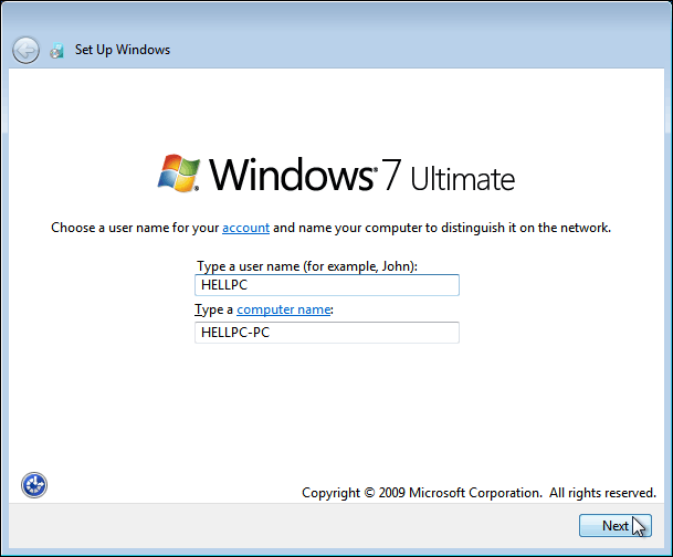 Choose A Username For Your Account On Windows 7