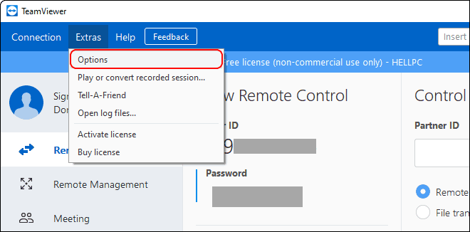 Click Extras And Select Options To Enable Wake On Lan On Team Viewer to turn on windows pc remotely
