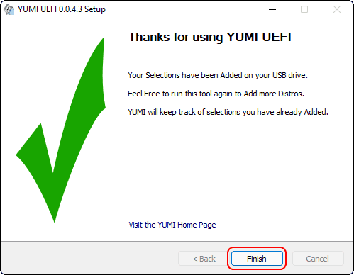 Click Finish To Exit Yumi Multiboot Usb Creator