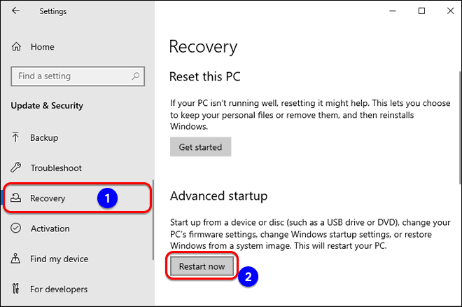Click On Restart Now Under Advanced Startup In Recovery to start Windows 10 in Safe Mode