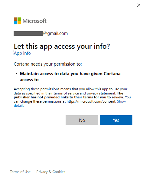 Click On Yes To Provide Necessary Permissions To Cortana