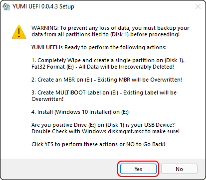 Click Yes To Format Usb And Create Bootable Usb Using Yumi